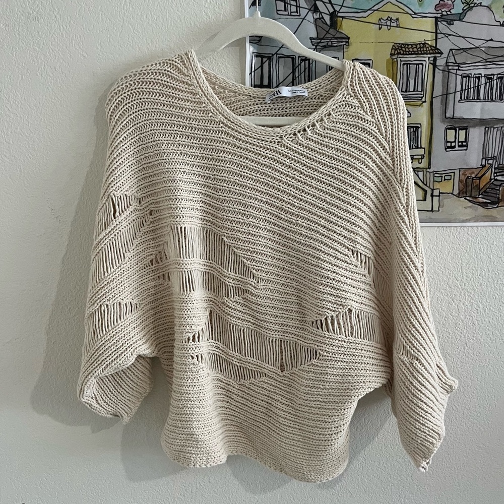 Zara Distressed Knit Slouchy Sweater – Size M